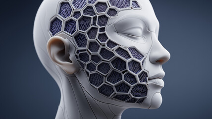Futuristic Face with Hexagonal Mesh Pattern