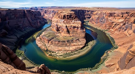 Majestic horseshoe bend landscape with dramatic rock formations and river