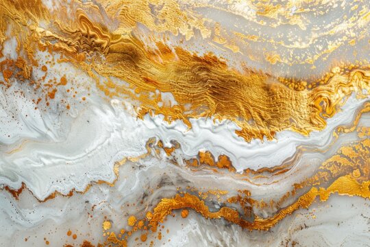 Abstract art with golden and white swirls and textures - Powered by Adobe
