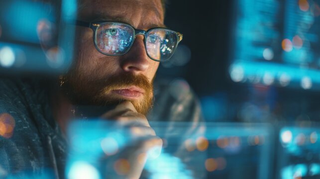 Silent sentinel: midnight analysis of global cyber data. Digital innovation. Dynamic data: nighttime cyber defense with digital maps. Digital transformation. Human robot.