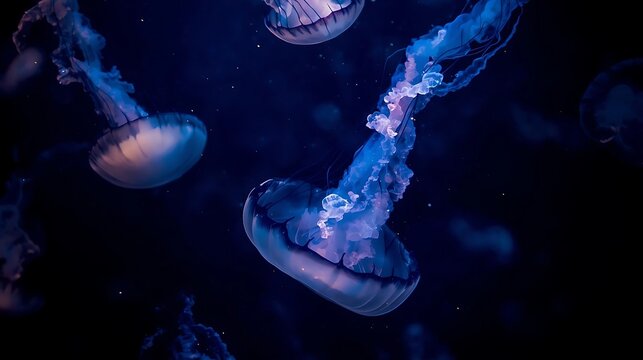 Bioluminescent Sea Nettle Drifting in the Dark - Powered by Adobe