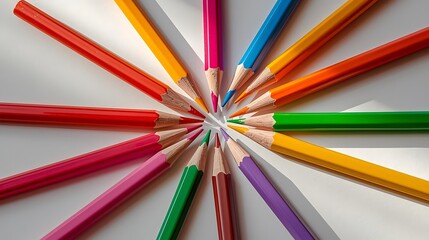Radial Pattern of Assorted Colored Pencils