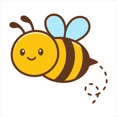 Cute smiling honeybee flying with a dotted trail, a simple and charming flat vector logo illustration inspired by clean 35.eps design
