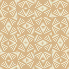 Mid Century modern beige half circle lines seamless pattern on tan background. For wallpaper, home d&eacute;cor and posters