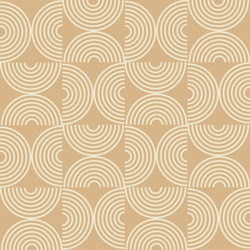 Mid Century modern beige half circle lines seamless pattern on tan background. For wallpaper, home d&eacute;cor and posters