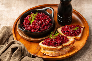Beet or beetroot Caviar sandwiche, bread and roasted vegetable sandwiches.