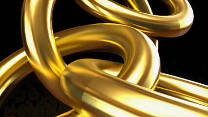 The Golden Interlocked Rings on Dark Background 3d Rendering.