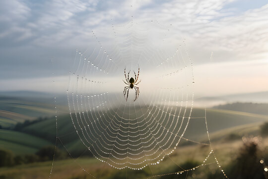 Spiderweb with Dew Drops