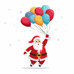 Festive Santa Claus Flying Upwards with Colorful Christmas Balloons