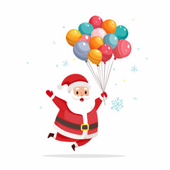 Santa Claus Floating with Colorful Christmas Balloons
