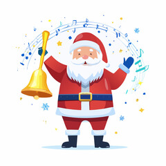 Happy Santa Claus Ringing Christmas Bell with Music Notes