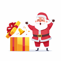 Happy Santa Claus Unboxing a Surprise Christmas Gift
