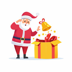 Santa Claus Surprised by Jingle Bell Popping Out of Magical Christmas Gift Box
