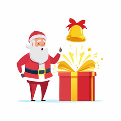 Santa Claus Surprised by Magical Jingle Bell Emerging from Christmas Gift Box