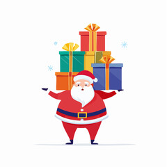 Santa Claus Balancing Tower of Christmas Gifts Illustration