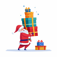 Santa Claus Carrying a Tall Stack of Christmas Gifts