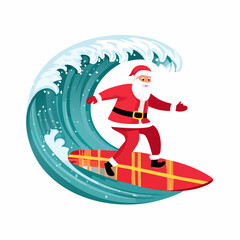 Santa Claus Surfing Christmas Present Wave