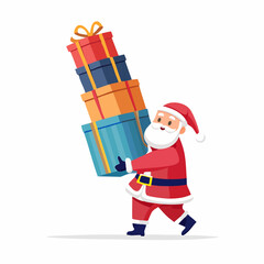 Santa Claus Carrying Leaning Tower of Christmas Gifts