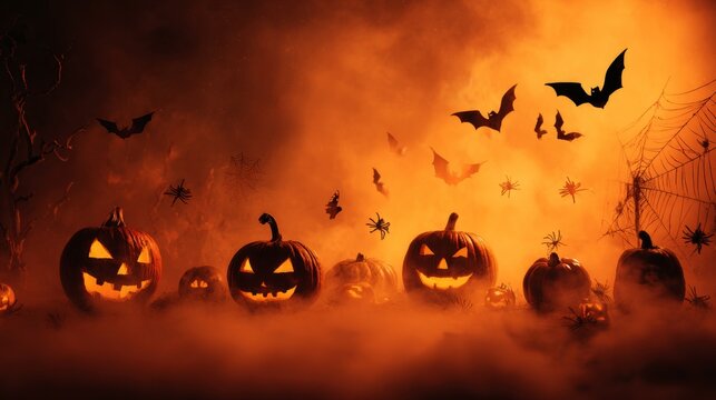 Eerie elegance: celebrating halloween with spooky seasonal decorations. Fantasy poster. Spooky arrangements: halloween's classic icons with extra enrichments. Blockbuster poster.