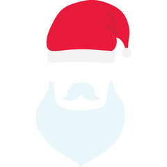 Festive Santa Claus Hat and Beard Icon with Fluffy White Accents on Transparent Background Celebrating Winter Holidays