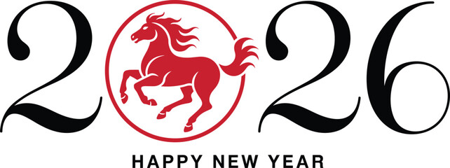 2026 happy new year red horse zodiac silhouette, Chinese fire horse, lunar new year celebration vector, festive holiday design, luck, prosperity