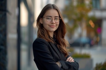 Young adult woman smiling confidently in urban setting