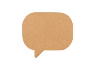 Brown recycled cardboard speech bubble for online communication, dialog, social media, and message concepts, transparent background