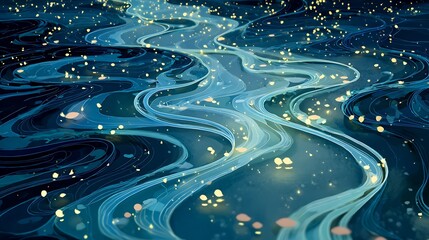 Abstract blue fractal background with light wave motion design pattern and glow in space for art wallpaper