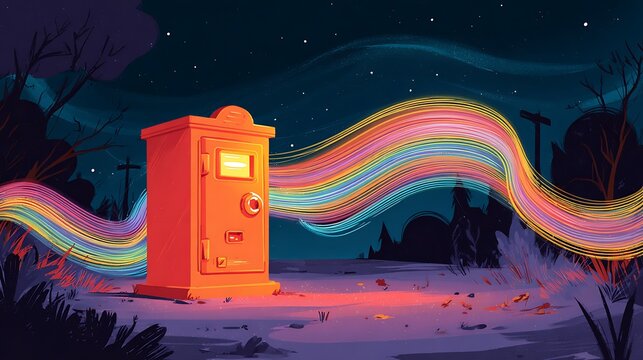 Mobile phone with glowing colorful apps and light bulb