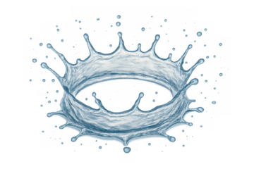 Water splash crown spreading liquid drops, crisp blue ripple effect, hydrating transparent fluid element