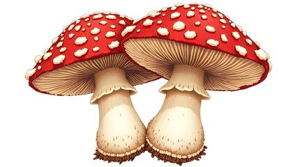 Whimsical fly agaric mushrooms with red caps and white spots add a touch of fairytale magic to any project or design, perfect for fantasy themes