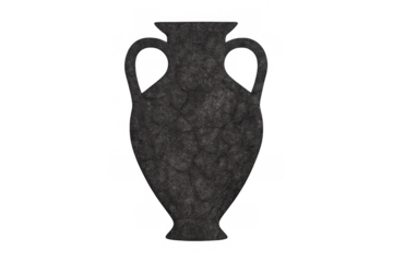 Ancient dark amphora silhouette cutout, historical pottery vase on transparent background representing classic greek culture