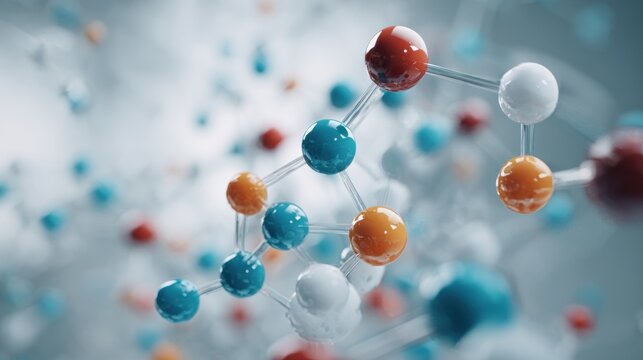 Molecular structure with atoms and bonds in 3D rendering for science visualization