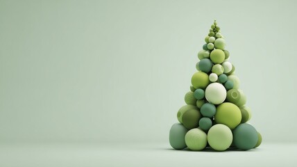 Modern abstract christmas tree with green spheres on minimalist background