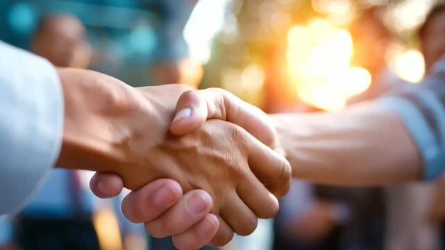 Group of young business people having a meeting shaking hands handshake introducing each other during meeting in the office, teamwork and success concept, under soft office light h