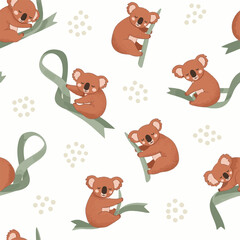 Fototapeta premium Cute Koala Bear Characters Boho Seamless Pattern for Nursery Decor and Gentle Textile Design
