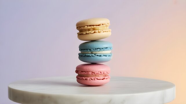 Pillowy macarons stack in pastel splendor, whispers of Parisian tea time, celebrating Francophonie Day and macaron festivals worldwide