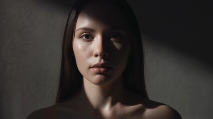 Young woman portrait under dramatic directional light. - Powered by Adobe