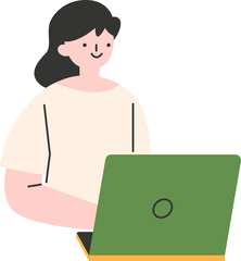 Illustration of Woman Working with Laptop