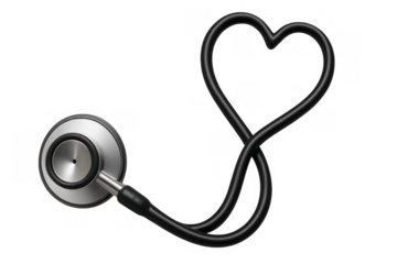 Stethoscope forming a heart shape symbolizing cardiology, love for medicine, and healthcare on transparent background
