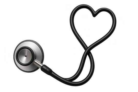 Stethoscope forming a heart shape symbolizing cardiology, love for medicine, and healthcare on transparent background