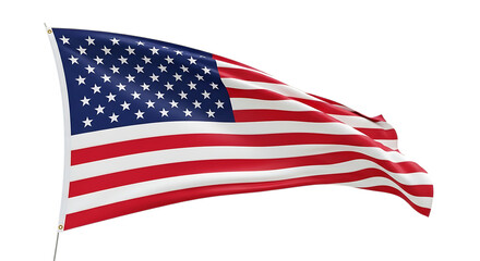 Obraz premium Waving United States of America flag, with stars and stripes in motion isolated on a white or transparent background, cutout, PNG
