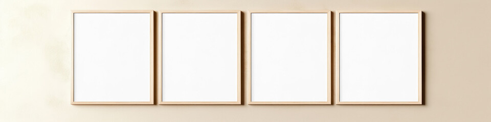 Panoramic banner with various wooden blank mock up frames