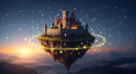 fantasy landscape with castle and moon