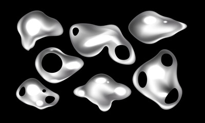 Abstract Liquid Chrome Shapes: Melting Silver Metal and 3D Metaball Elements