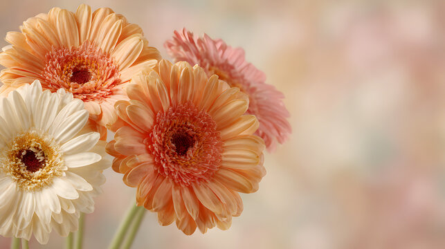 un fondo desenfocado con espacio de copia con flores gerberas o margaritas en colores pastel decorativos modernas 