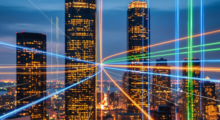 Cityscape Connectivity Abstract Lines Weaving Through Urban Architecture at Night