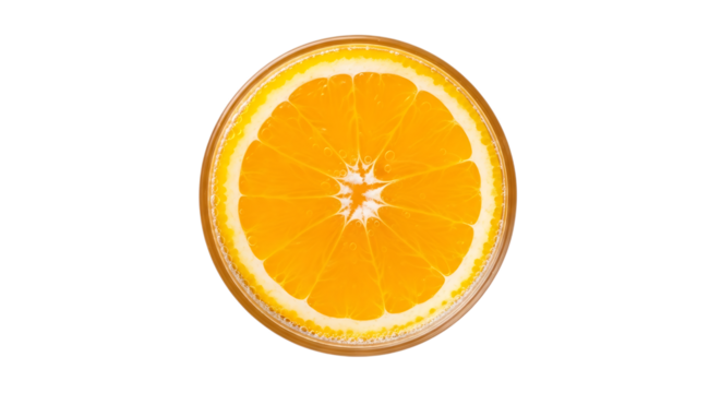 Close up view of a vibrant orange slice with visible segments and pulp details, isolated on a white or transparent background, cutout, PNG
