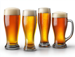 Four cold glasses of golden refreshing beer