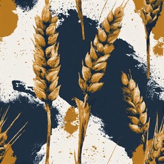 Obraz premium Wheat seamless pattern with brush strokes. Plant food grain concept for fabric, textile, harvest, thanksgiving holiday, wallpaper, background, package design.